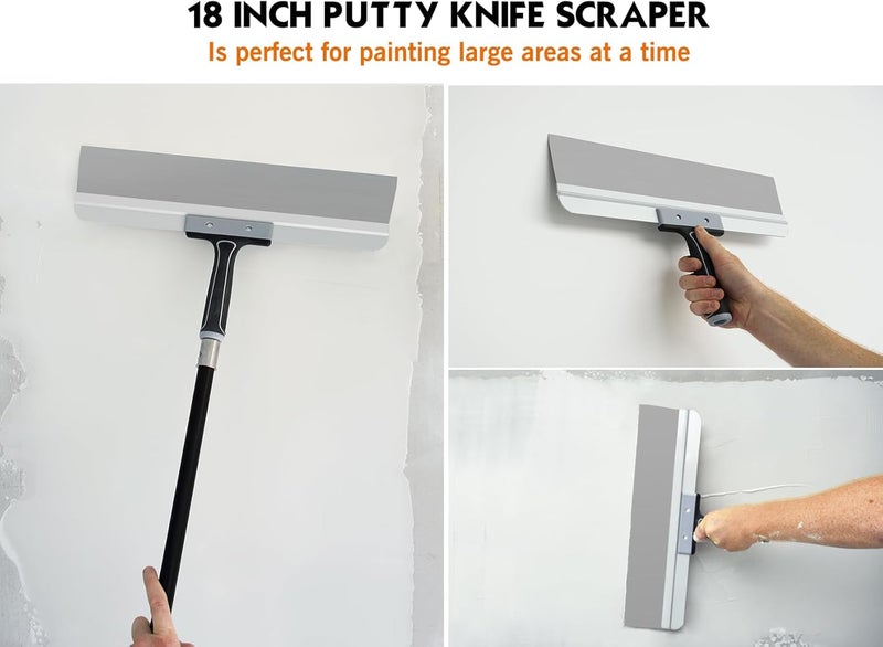 Rolling Dog 18 Inch Taping Knife - 18" Drywall Skimming Blade, Threaded End Can be Attached to Extension Pole, Stainless Steel Blade for Skimming and Smoothing Walls and Ceilings - Image 2